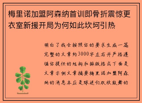梅里诺加盟阿森纳首训即骨折震惊更衣室新援开局为何如此坎坷引热